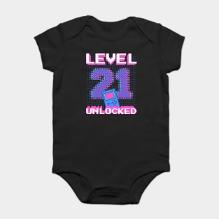 Retro Level 21 Unlocked Shirt 21st Video Gamer Birthday Gift Baby Bodysuit